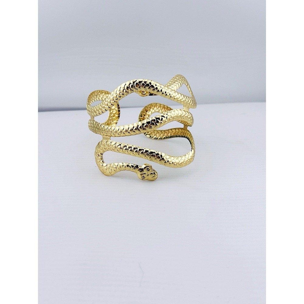 Snake Gold Tone Bangle Cuff Bracelet In Size 8 1/4.